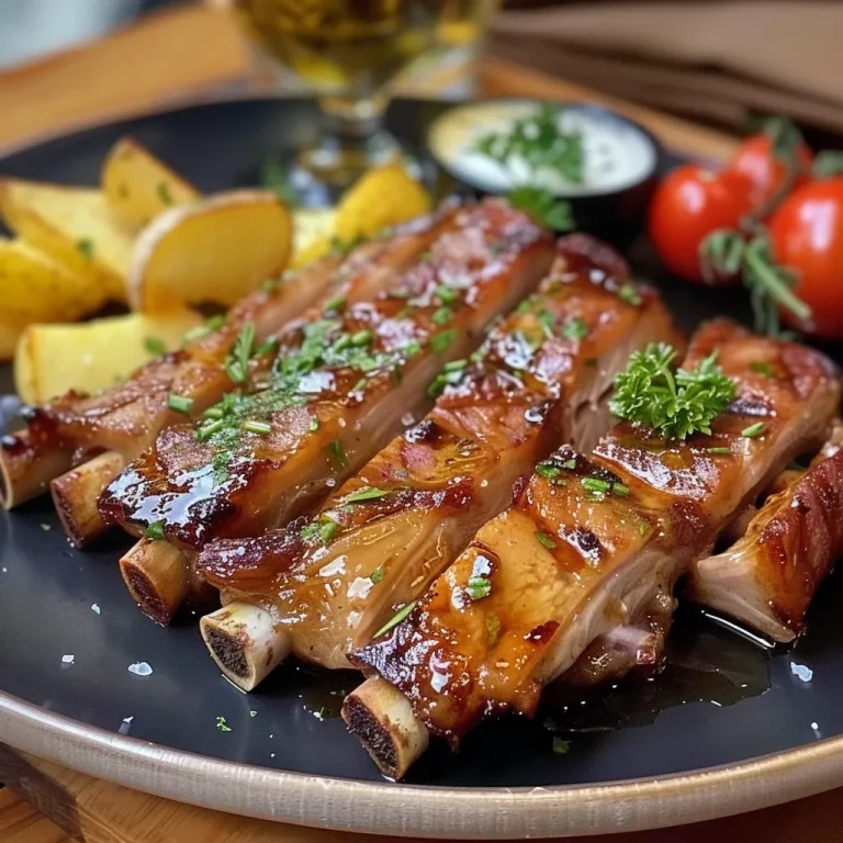 Deliciously tender beer-braised short ribs on a wooden cutting board.