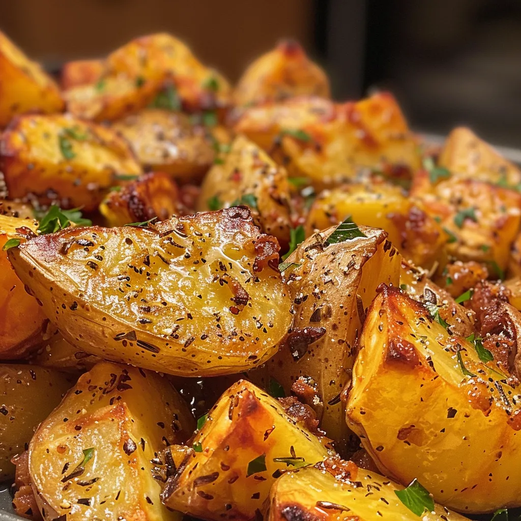 Side view of juicy batata assada, drizzled with olive oil and sprinkled with herbs.
