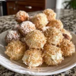 Bombons de coco e avelã em destaque, com textura suave.