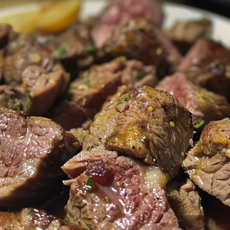 Carne assada suculenta, vista lateral, com temperos e legumes ao redor.