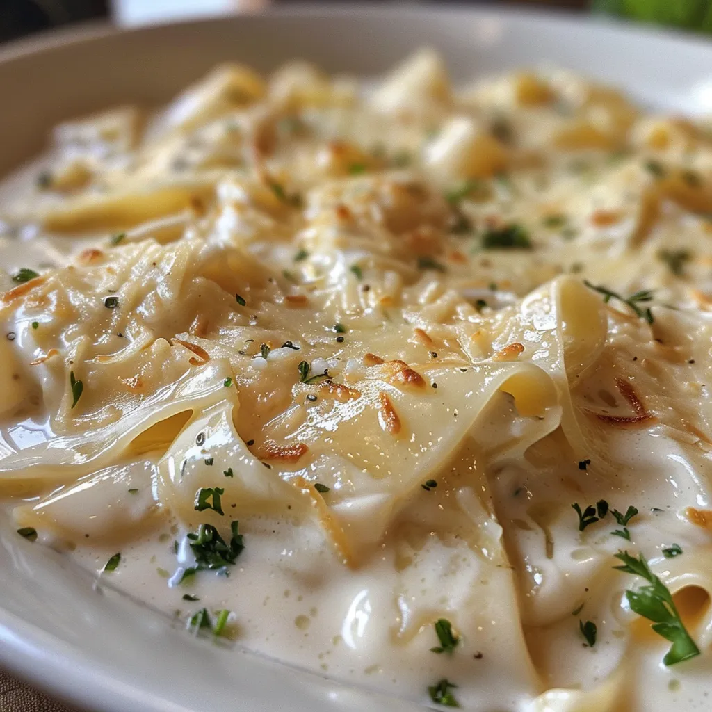 Side view of delicious Molho Alfredo, showcasing its smooth creaminess.