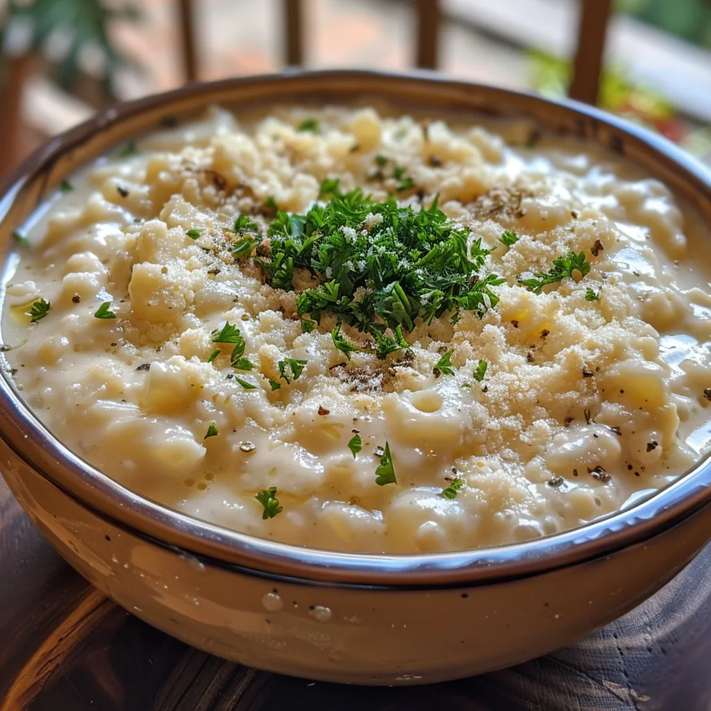 Side angle of a vibrant yogurt and parmesan dressing for salads.