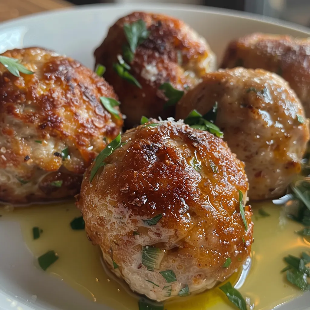 Close-up de Polpette em bianco, com carne e molho.