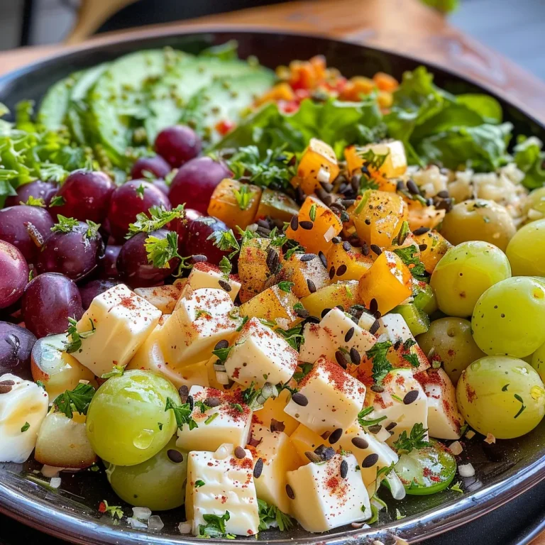 Close-up de uma Salada Especial com queijo Minas, rúcula e maçã verde.