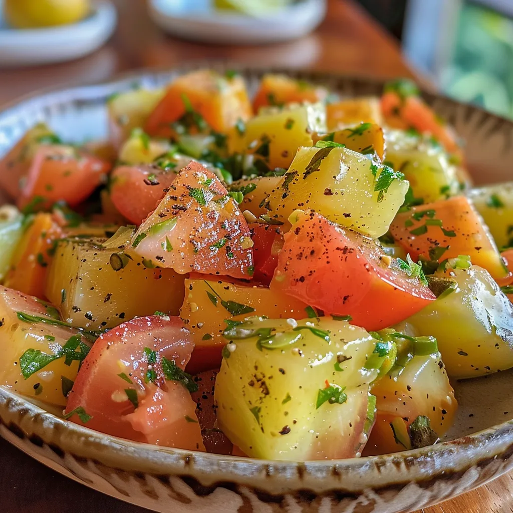Close-up de uma salada colorida com vegetais frescos e molho.