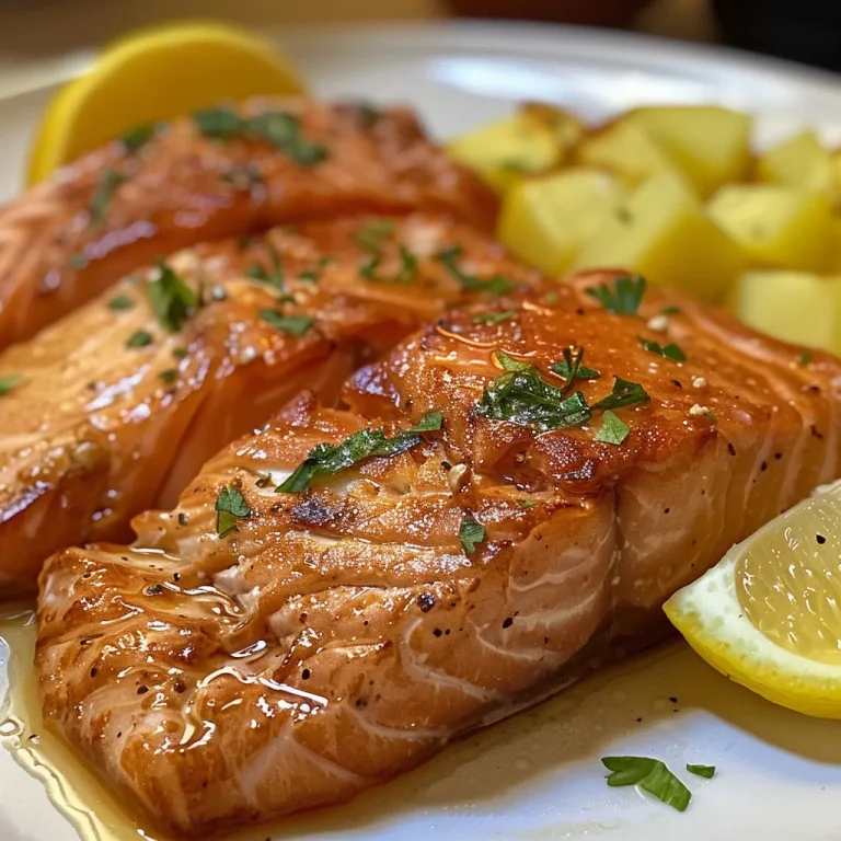 Salmão ao Molho de Limão e Cebolinha: Uma Explosão de Sabor com Purê Cremoso Filés de salmão ao molho de limão com purê de batatas ao fundo.