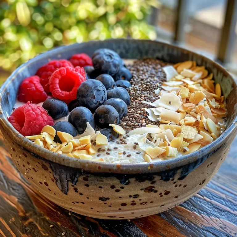 Close-up of a vibrant Superfood Bowl filled with chia seeds and fresh berries.