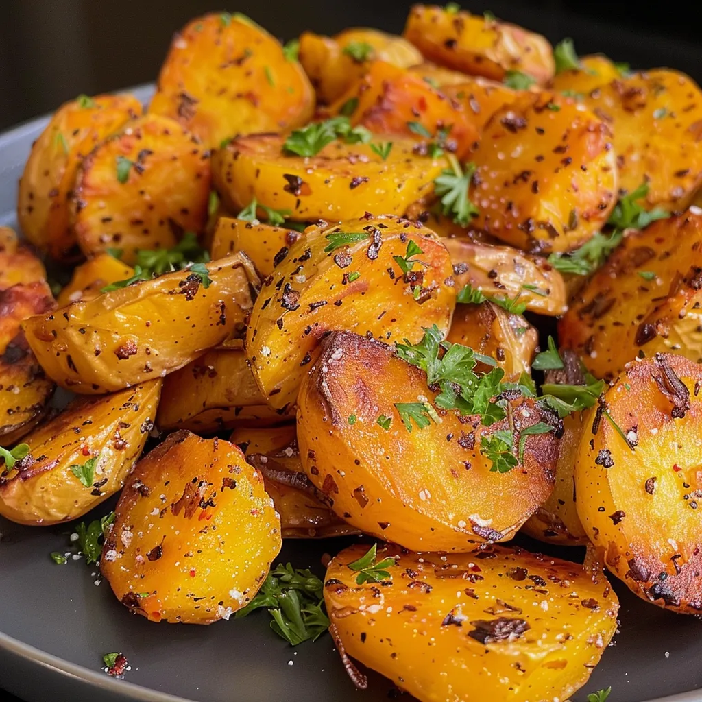 Close-up de batatas assadas com tempero de alecrim, apresentadas em uma tigela.