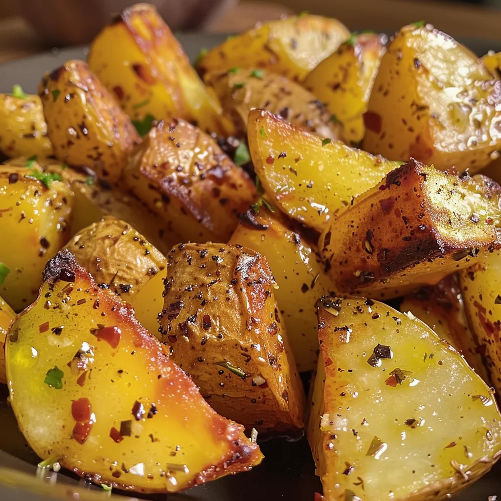 Close-up de Batata Rústica frita na air fryer, com especiarias visíveis.