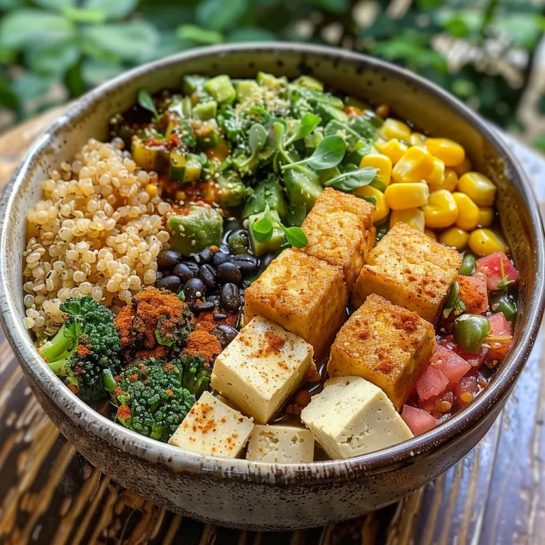 Bowl de Tofu Panado: A Explosão de Sabores que Vai Encantar Seu Paladar! Uma tigela de tofu panado, abacate e quinoa, apresentada de lado.
