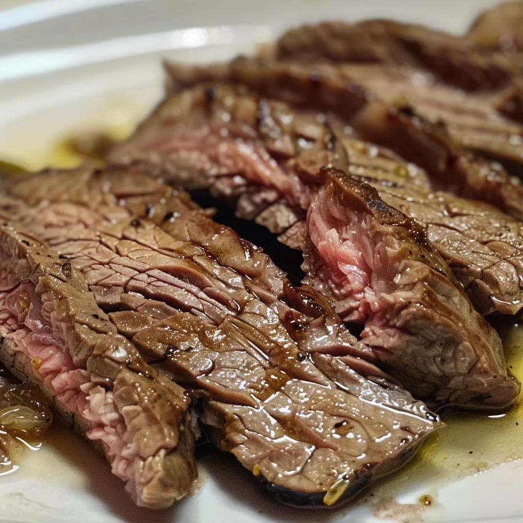 Close-up da carne assada na cerveja com cebolas, pimentões e especiarias.