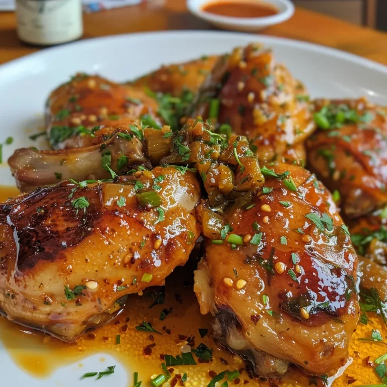 Frango Agridoce suculento, apresentado em um prato, com pimentões e cebola.