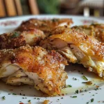Close up of juicy Frango Empanado Agridoce, showcasing its crispy exterior.