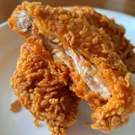 Close-up de Frango Frito do KFC, mostrando a pele dourada e crocante.