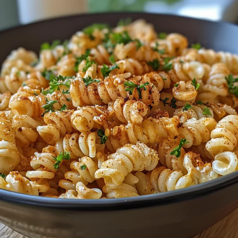 Macarrão Cremoso com Frango: Uma Delícia que Aquece o Coração! Close-up view of creamy pasta with chicken, garnished with parsley.