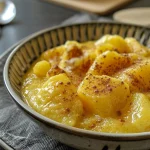 Close-up of a creamy sweet potato purée in a bowl.