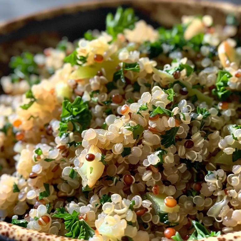 Close-up of quinoa with sautéed vegetables including broccoli and carrot.