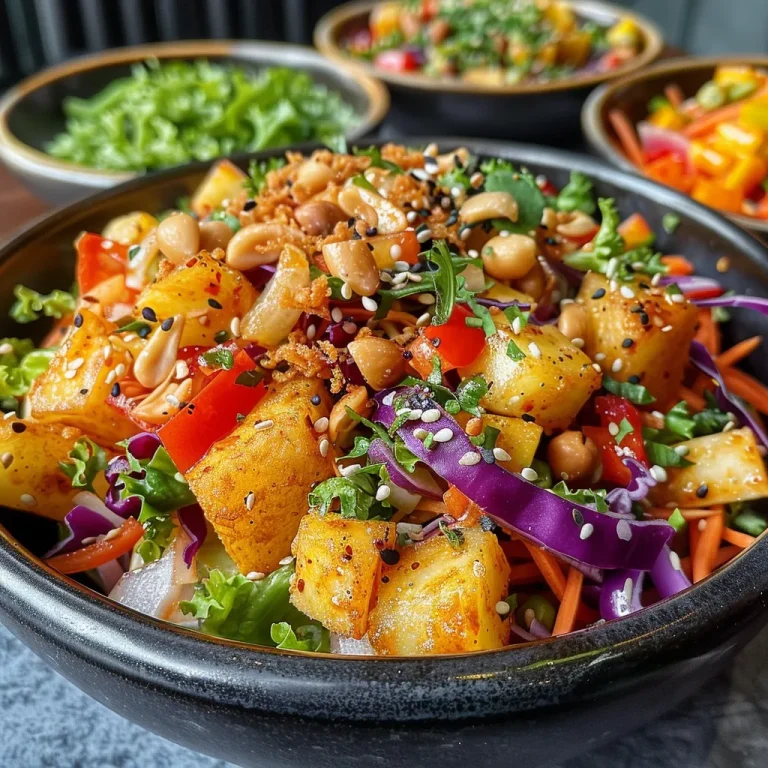 Salada crocante asiática em close com repolho verde e roxo, cenouras e macarrão.