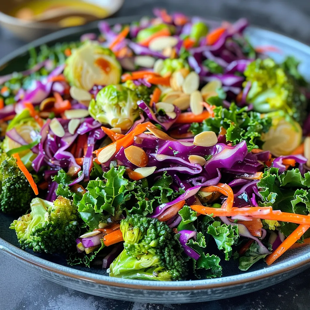 Close-up de uma salada fresca com repolho roxo, nozes e sementes de girassol.