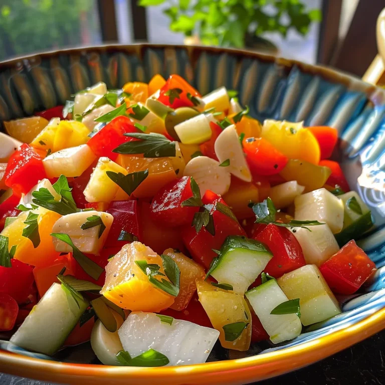 Close-up de uma salada primavera colorida com alface, rúcula, cenoura, pepino e pimentões.