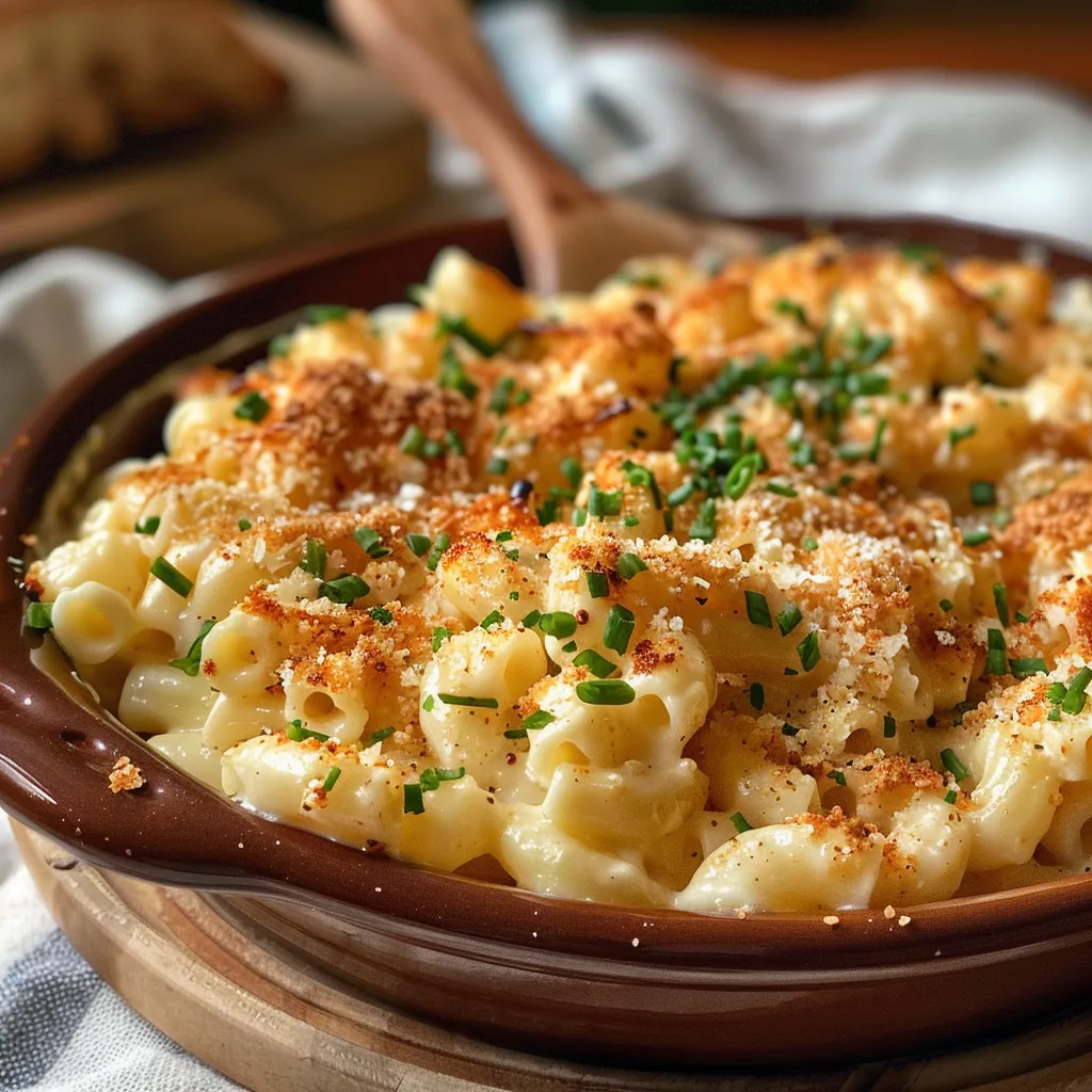 Detalhe suculento de macarrão com queijo em uma tigela.