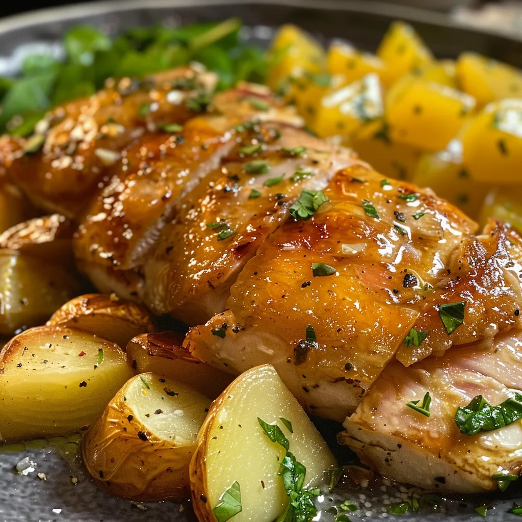 Side view of a plate showcasing juicy chicken pasta with spinach.