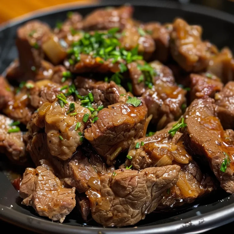 Close-up of juicy Picadinho de carne simples with vibrant colors and glossy sauce.