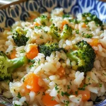 Close-up of a colorful dish featuring brown rice, broccoli, diced apple, and cashew nuts.