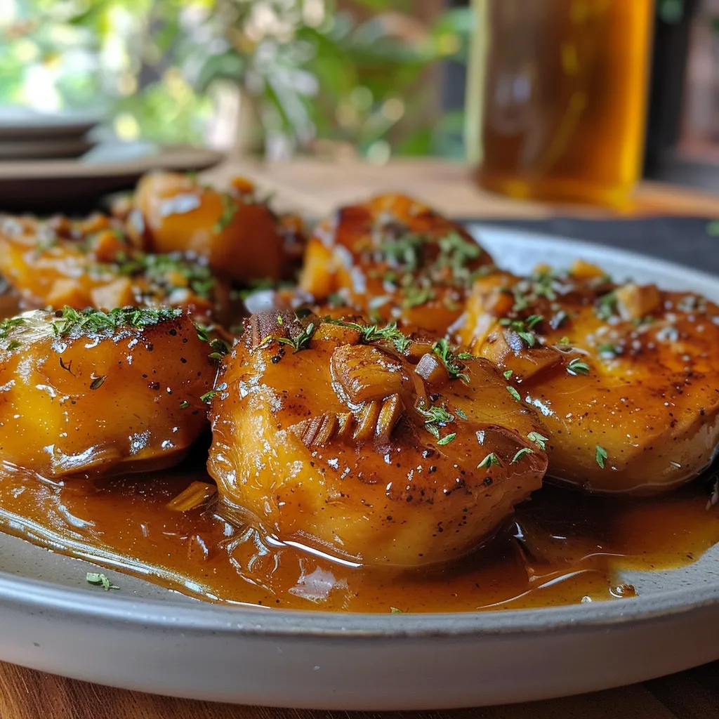 Close-up de um bolinho de batata-doce e frango, com detalhes na crosta dourada.