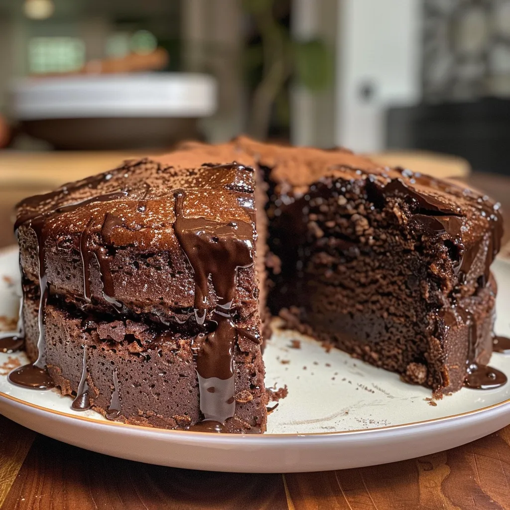 Fatias de bolo de cenoura com chocolate, mostrando a textura úmida.