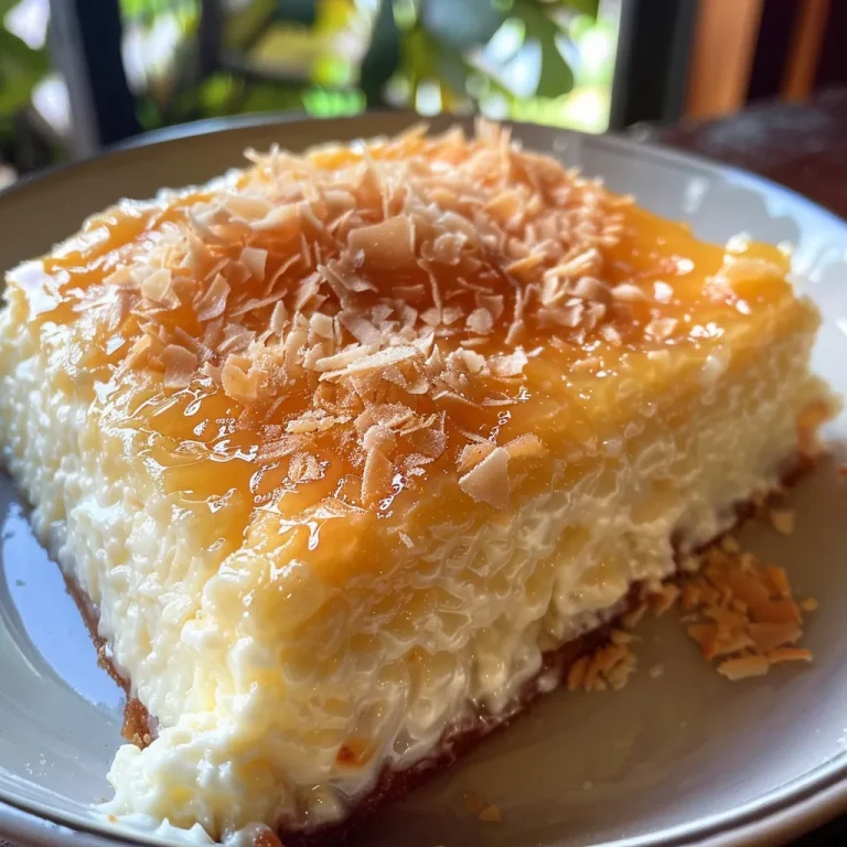 Uma fatia suculenta de Bolo de Coco com Leite Condensado com cobertura cremoso.