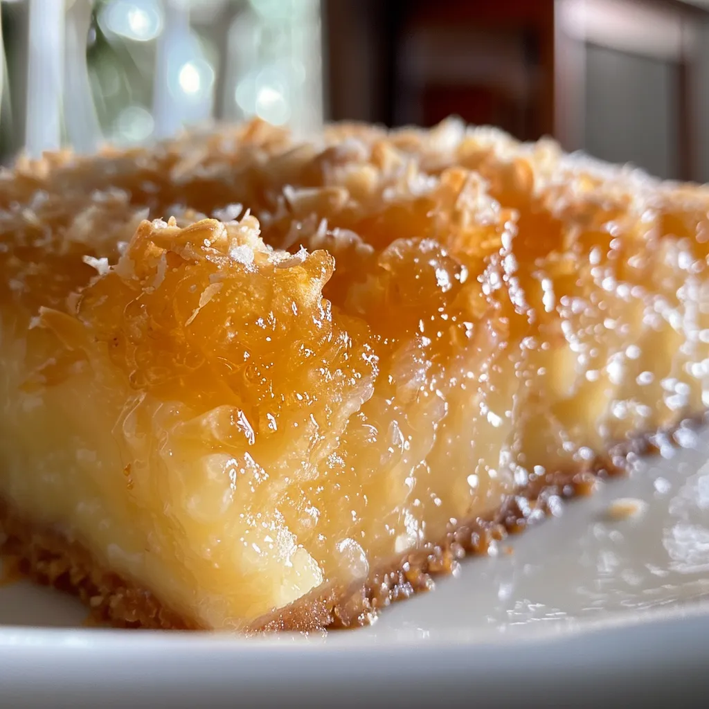 Close-up de um bolo de coco, mostrando camadas e cobertura cremosa.