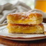 Bolo de fubá com goiabada visto de lado, mostrando camadas fofas e suculentas.