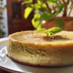 Bolo de milho cremoso, em um prato, com textura macia e coberto com coco.