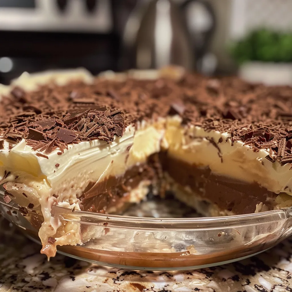 Side view of a rich chocolate pudim de brigadeirão with a glossy finish.