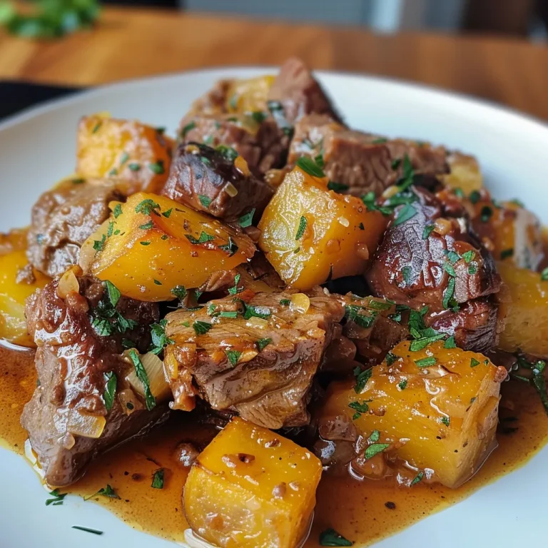Close-up of a plate featuring Carne de Panela with creamy mashed potatoes.