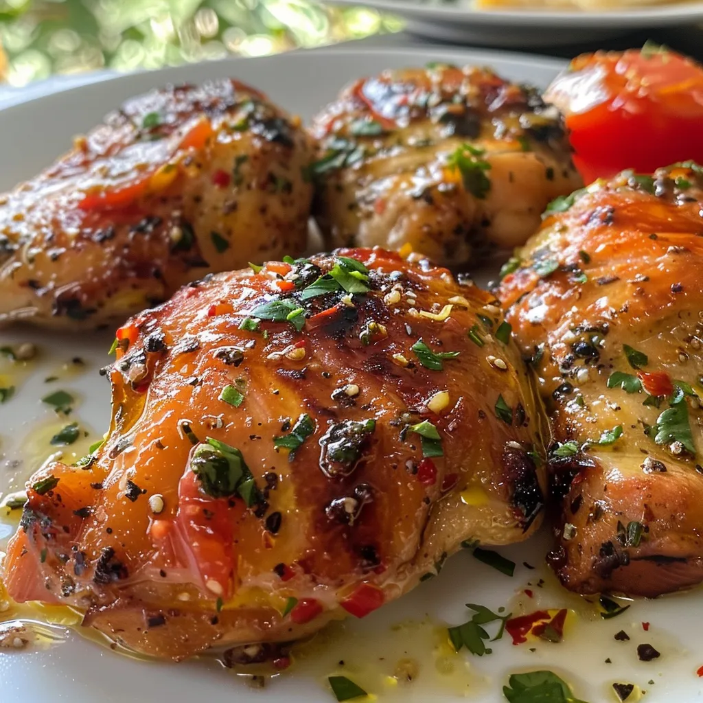 Side view of Coxas de Frango featuring a rich tomato and basil sauce.