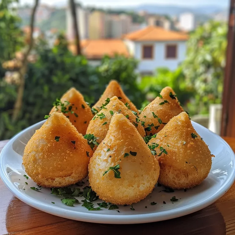 Close-up of a golden-brown Coxinha Integral Assada with a crispy crust.