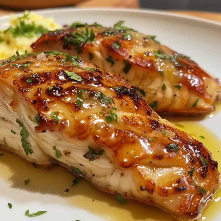 Close-up view of a juicy filé de frango ao molho with creamy cheese sauce and herbs.