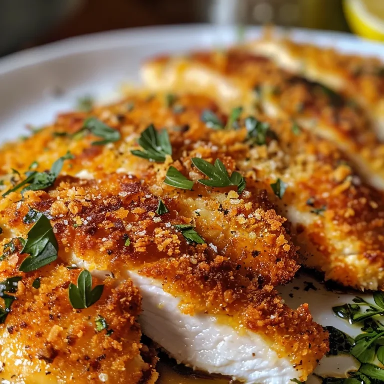 Close-up of a golden-brown Frango à Milanesa Crocante with crispy coating.