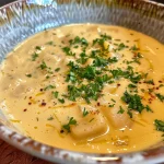 Molho cremoso de atum em um recipiente, com textura rica e cremosa.