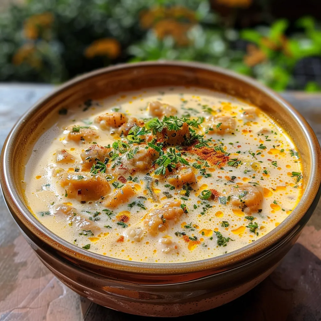 Close-up de molho cremoso de atum, apresentando ingredientes frescos e coloridos.