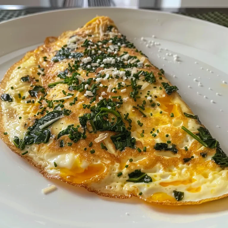 Omelete de espinafre com queijo em primeiro plano, destacando sua textura suculenta.