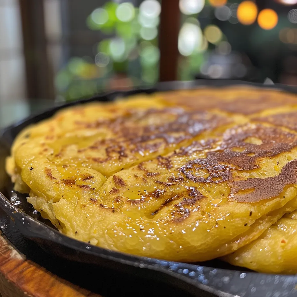 A delectable side view of several delicious American pancakes topped with syrup.
