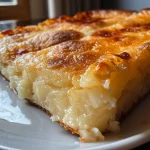 Close-up photo of a golden pastel de forno fácil, showcasing its flaky crust and juicy filling.