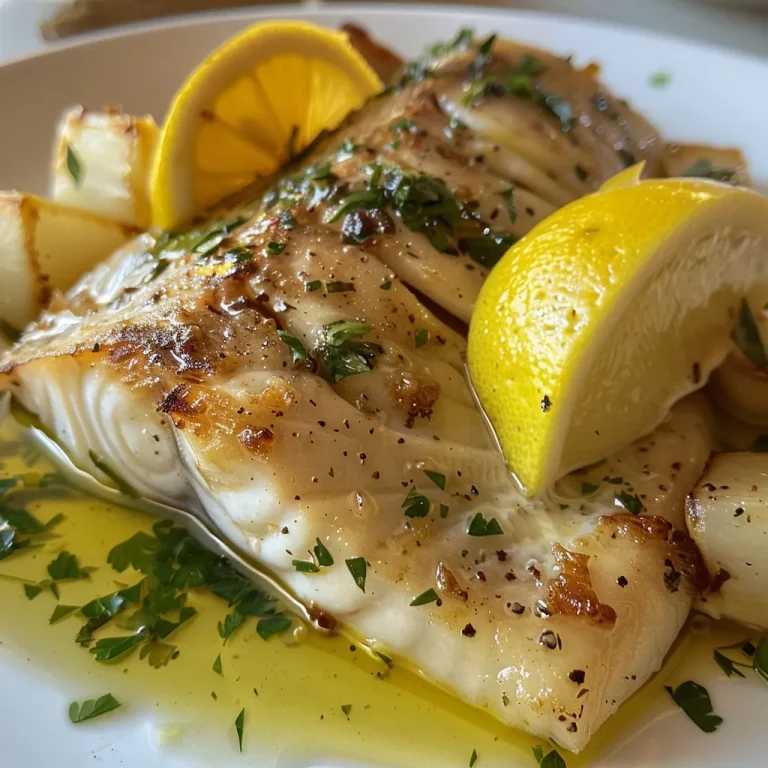 Close-up view of a juicy Peixe ao Molho de Limão Siciliano served in a white dish.