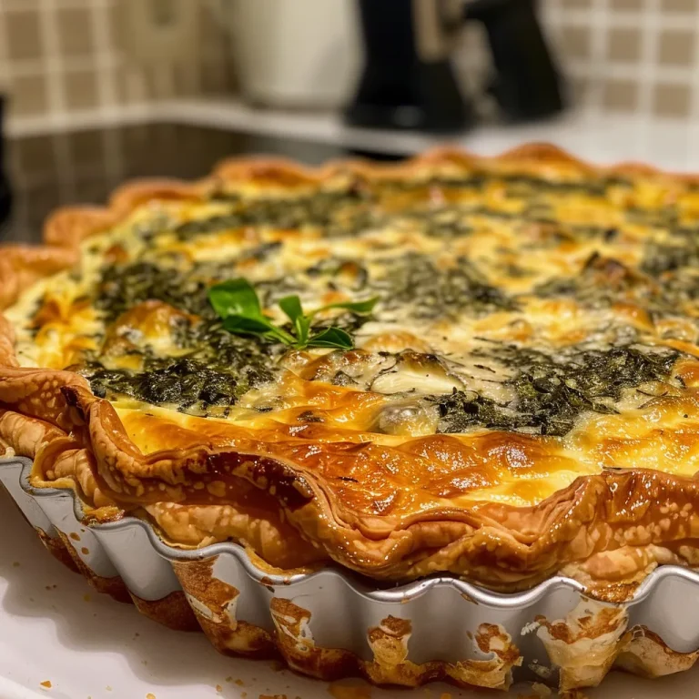 Quiche de espinafre cremosa cortada, mostrando camada suculenta.