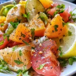Close-up of a vibrant salad featuring lettuce and mango, showcasing fresh ingredients.