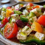 Salada mediterrânea de grão de bico com queijo feta em um prato branco.