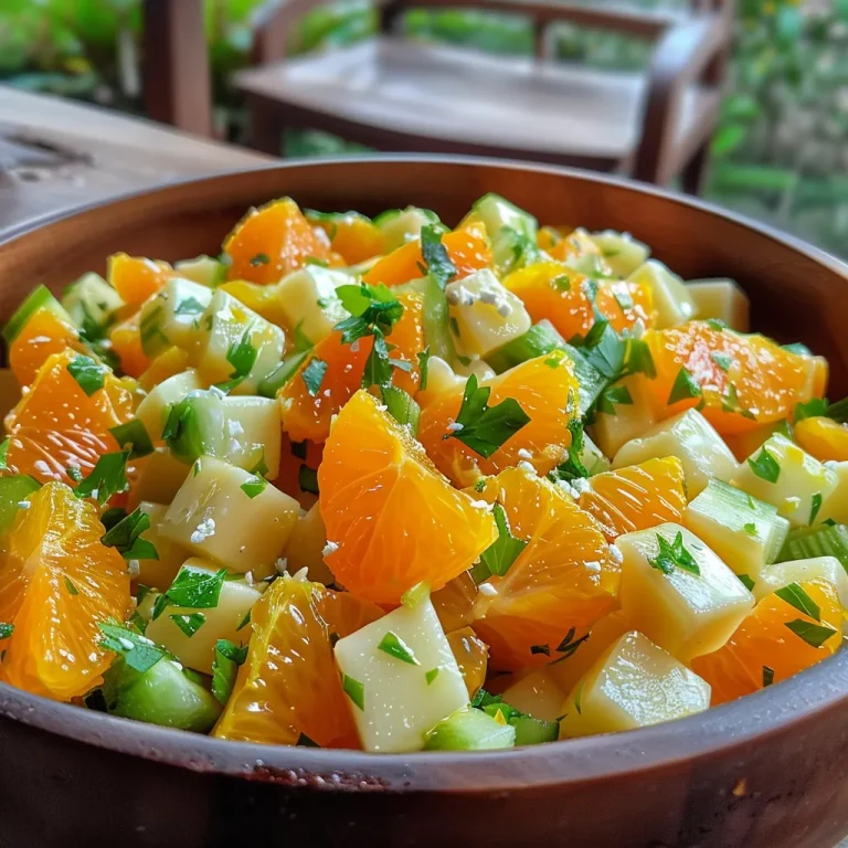 Salada tropical fresca com molho de laranja, vista lateral.
